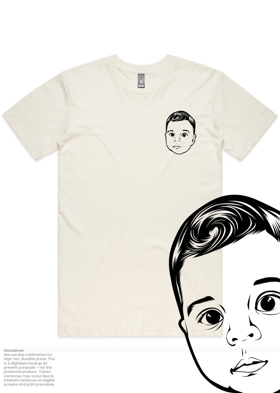 Orig. Drawn Face Art Custom Men's T-Shirt (Dog, Cat, Human) (NEXT-DAY prod. avail. at checkout)