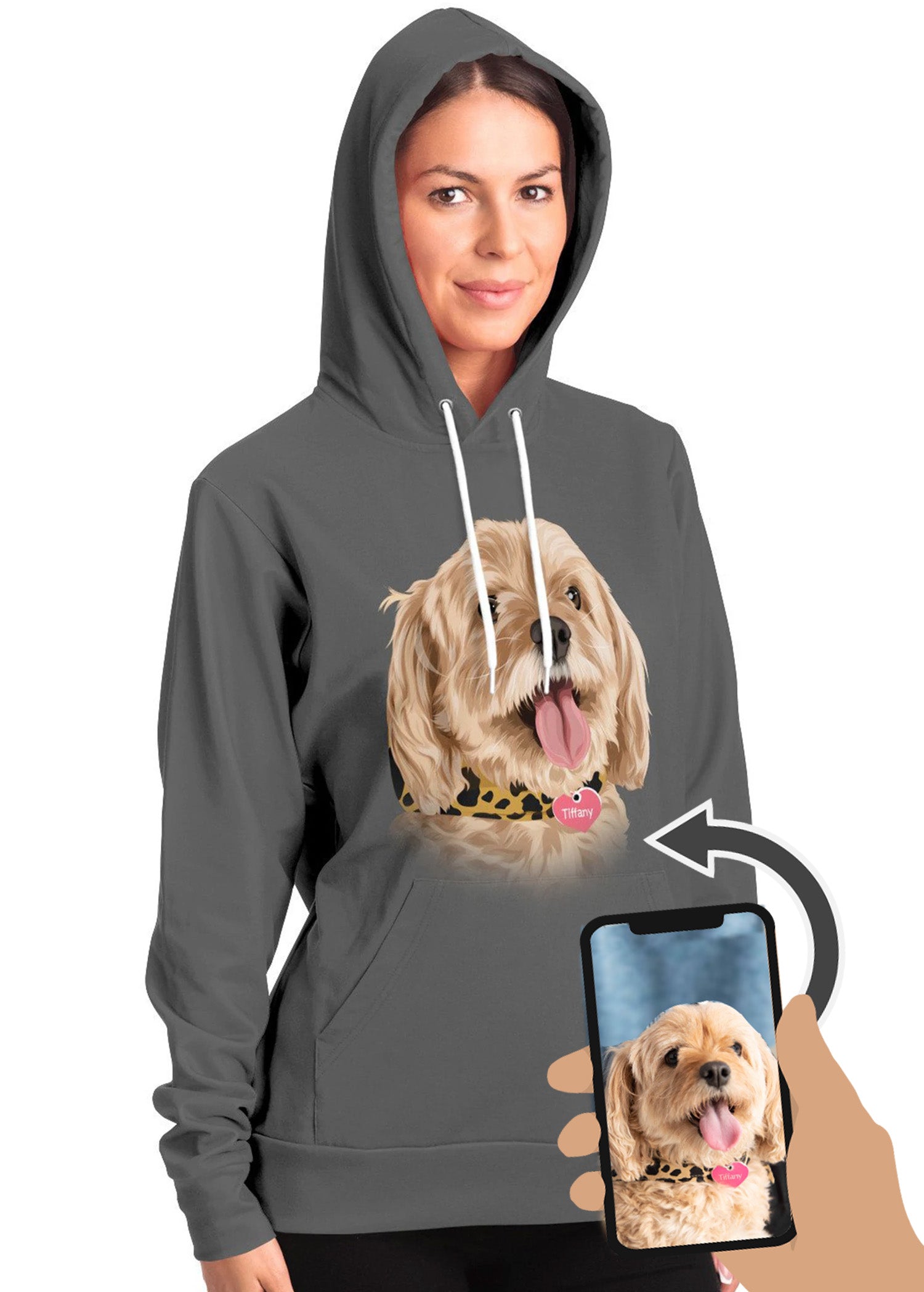 Custom Hoodie (Men's & Women's): Orig. Face Art (NEXT-DAY prod. avail. at checkout) (Dog, Cat, Human Face)
